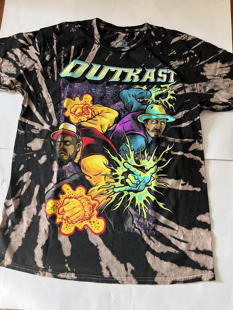 New Men’s Outkast Bleach Wash Tie Dye Black T-Shirt Sz S & M