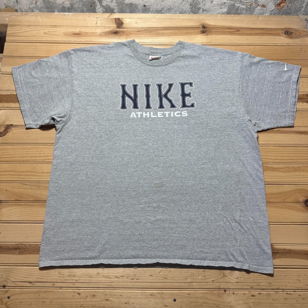Vintage 90s Nike Athletics Spellout Logo Swoosh Heather T-Shirt Men’s – Size XXL