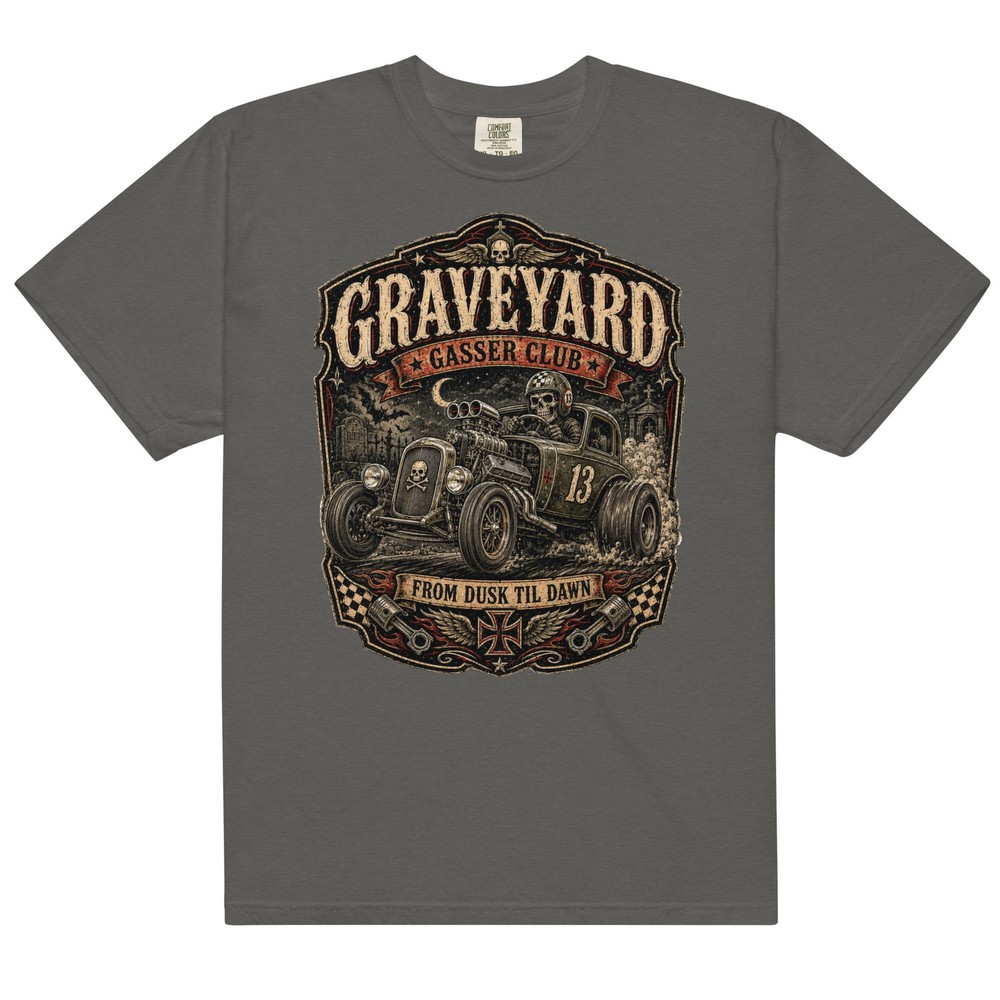 Graveyard Gasser Club 100% Cotton T-Shirt Hot Rod Racing Zombie Horror Tee S-4XL