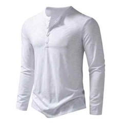 Men’s Shirt Cotton Henley Neck T-Shirts Long Sleeve Casual Button Plain 25% OFF