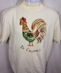 Vintage 70s BVD Ban-Lon Shirt Men’s Small Beige Mock Neck Rooster De Colores