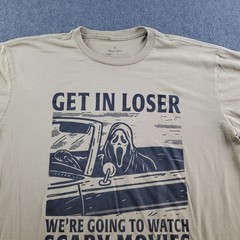 Ghostface Graphic T-Shirt Get In Loser Size Medium Tan Scary Movies