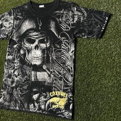 Vintage Y2K Cozumel Mexico AOP Sick Pirate Skulls Graphic T-Shirt Size S