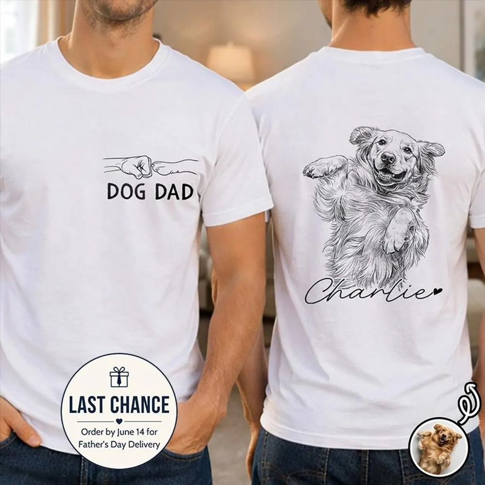 Custom Dog Dad Shirt Personalized Pet Portrait, Pencil Sketch Dog Mom T-Shirt