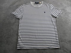 Polo Ralph Lauren Shirt Mens Medium White Navy Striped Custom Slim Fit Logo Tee