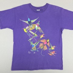 Vintage Hummingbird Shirt Mens Medium Purple Double Sided Wild Cotton Floral Art