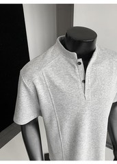 Hot Mens Casual Top Stand Collar Short Sleeved T-Shirt Business Street Party