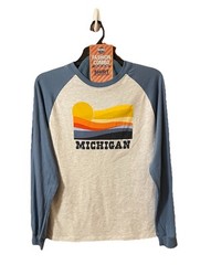 Mens Retro Long Sleeve Tee Size M With Matching Hat. Michigan Theme 80’s