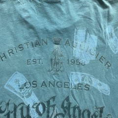Rare Vtg 2008 Christian Audigier Blue Heavenly Foil Shirt XL City of Angels