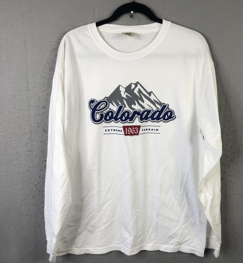 Comfort Colors Colorado Shirt Mens Large White Long Sleeve Mountain Graphic NEW