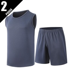 2-Piece Men’s Set Round Neck Short Sleeved Set Solid Color Mesh Summer Quick Dry