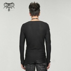 Devil Fashion Punk Men Mesh Tops Asymmetrical Hem Drawstring Decoration T-shirts