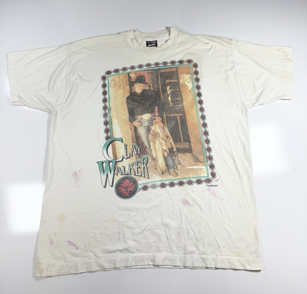 Vintage 90’s Clay Walker Tour T-Shirt Size XL Fruit Of The Loom USA Tee *STAINS