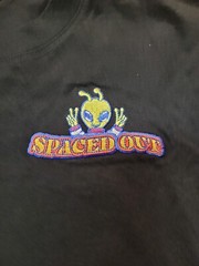 Alab T-Shirt Mens Small Long Sleeve, Alien Spaced Out Embroidered Black ShipFree
