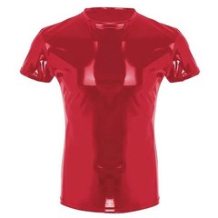 Shiny Faux Leather Mens T Shirt Top For Clubwear In Wet Look PVC for material
