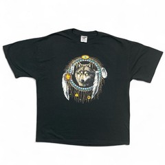 Vintage Nature Shirt Mens XL 90s Y2K Wolf Wolves Art Black Motorcycle Biker Hawk