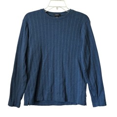 90’s Alfani Mens Small Blue Ribbed Knit Long-Sleeve Crewneck Shirt 100% Cotton