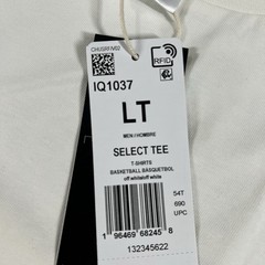 Adidas Men’s LT Large Tall Select Off White Basketball T-Shirt IQ1037 NWT