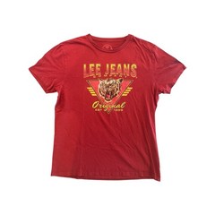 Lee Jeans Graphic T Shirt Mens Large Red Tiger Logo Tee Cotton Short Sleeve