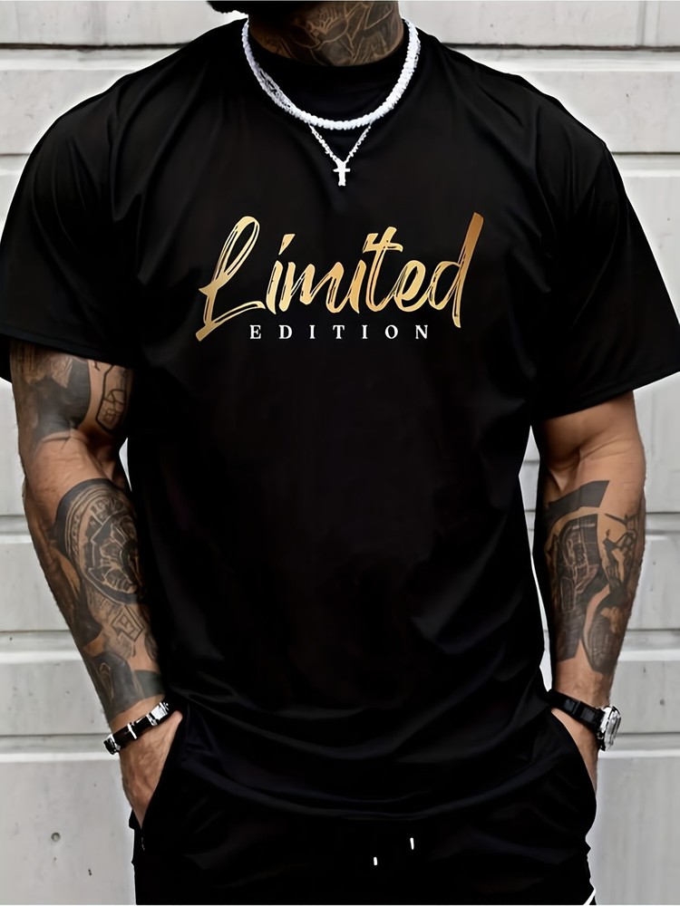 Limited Edition Gold color Script Graphic Tee – Black Urban Streetwear