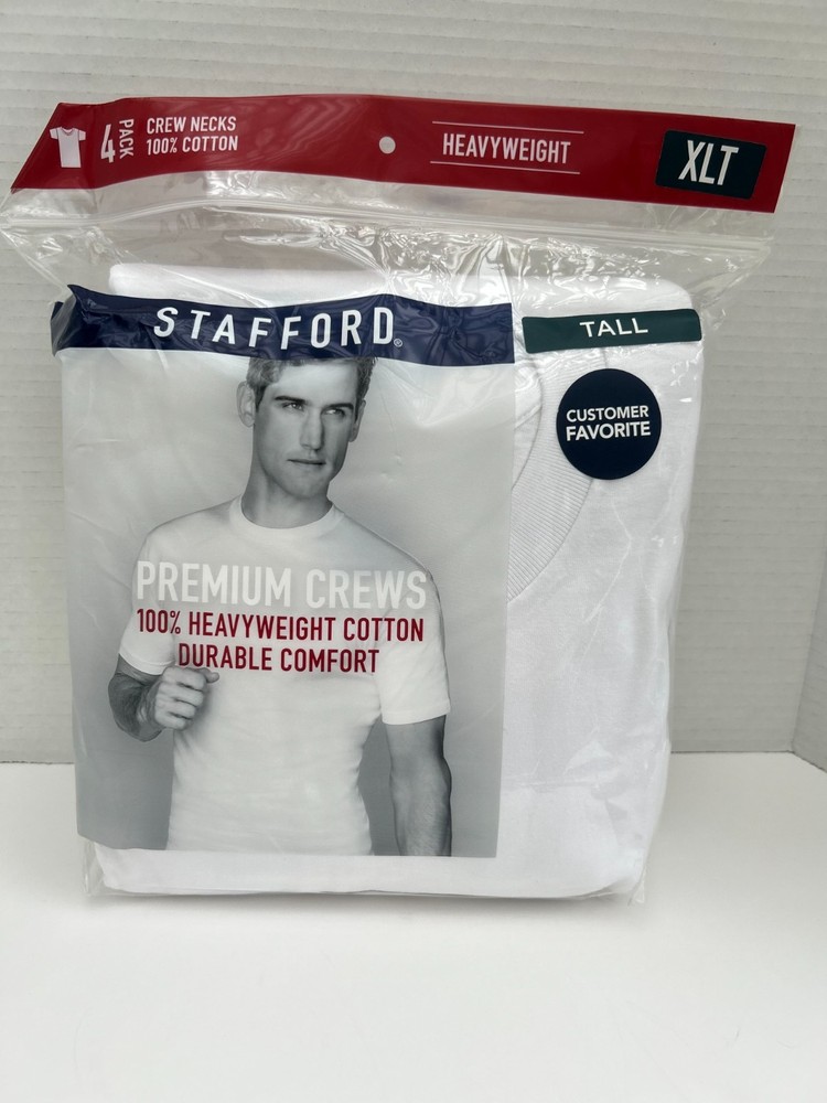 Stafford 4-Pack Mens Premium Heavyweight 100% Cotton Crew-Neck T-Shirt TALL-XL