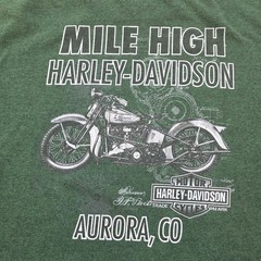Harley Davidson T Shirt Mens L Green Mile High Aurora CO Dealer Biker Graphic