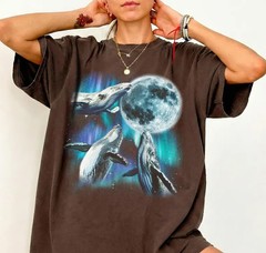 Three Humpback Whales Full Moon Marine Ocean Wildlife Comfort Tee