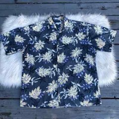 Pierre Cardin 100% Cotton Tropical Floral Plants Button Down Navy Mens Shirt L
