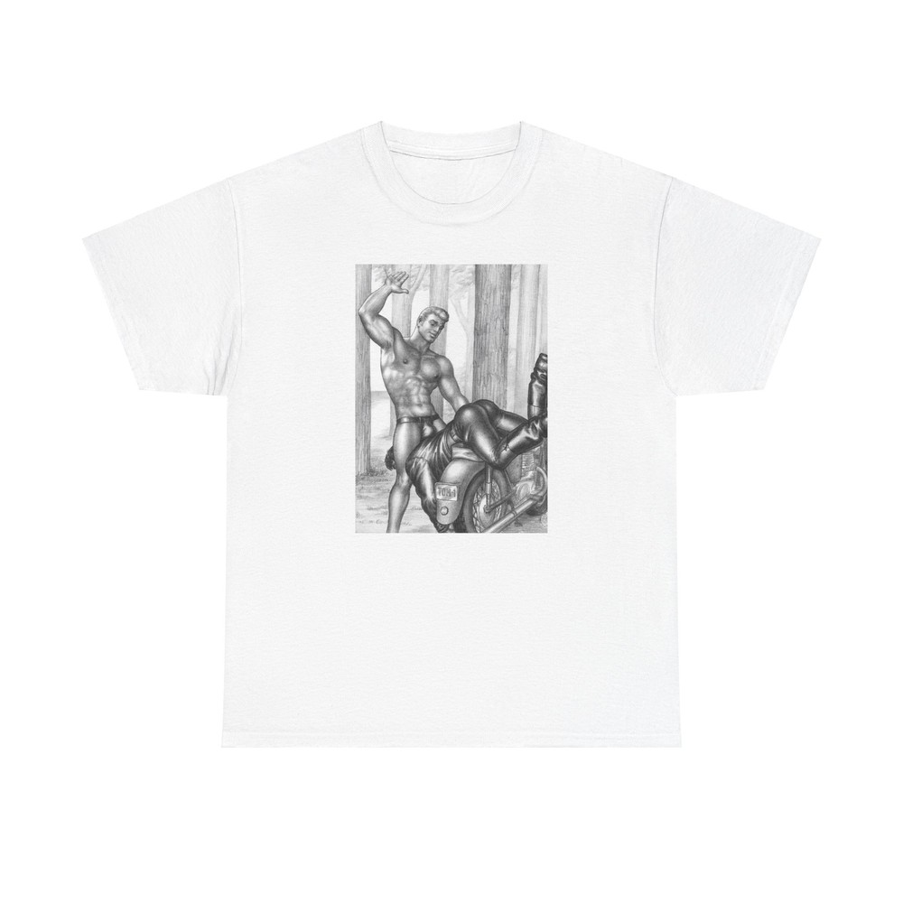 Vintage Gay Leather Daddy Unisex Tee, Tom of Finland Motorcycle Thief 1961
