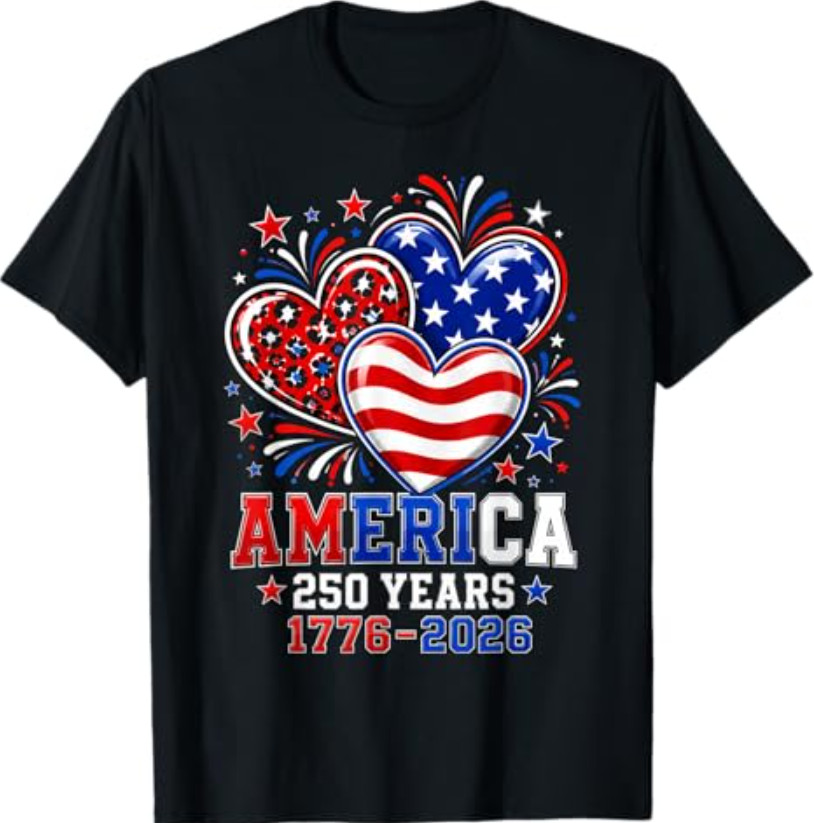 250th Anniversary America Flag Heart 250 Year Women Girls T-Shirt