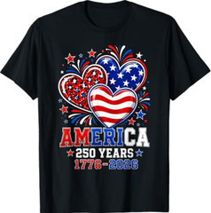 250th Anniversary America Flag Heart 250 Year Women Girls T-Shirt