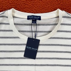 PETER MILLAR Men’s LARGE Colt Short Sleeve Striped T-Shirt Summer Ivory NEW $160