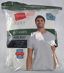 Hanes Best 2XL T-Shirt Lay-Flat Collar Tagless Cool Comfort White 6 Count