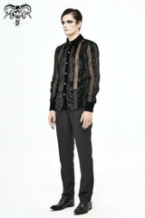Gothic Punk Irregular Striped Velvet Pleated Tops Basic Style Slim Men Shirts