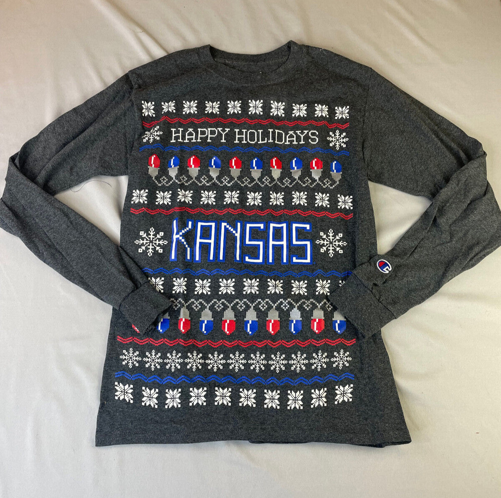 Champion Kansas KU Jayhawks University Mens Small Happy Holiday Tee T Shirt