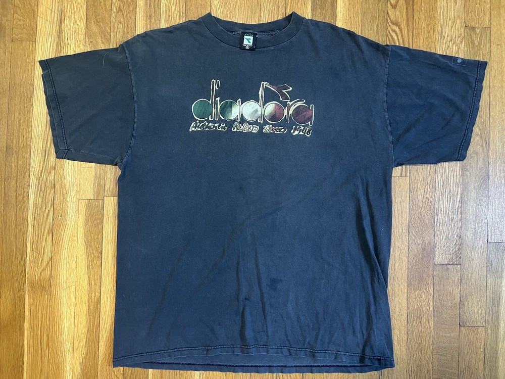 Vintage Diadora Graphic “Italian Soccer” Streetwear T-Shirt Black Size XL