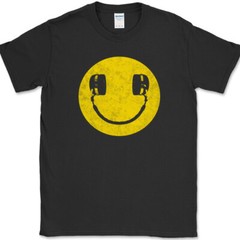 Smiley Face Headphones T-Shirt Funny DJ Scratching Humor Music Tee