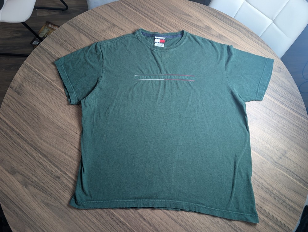 Vintage Tommy Jeans T Shirt Mens Medium Green Spell Out Logo Y2K 90s Streetwear
