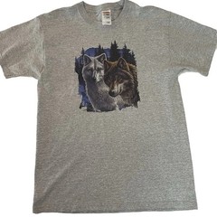 Wolf Art Tshirt Adult Large Unisex Patriotic Wolves Full Moon Nature