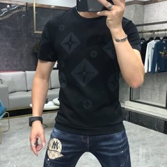 Luxury Fashion Men Rhinestone Brown Black Blue Pink Short Sleeve Slim T-Shirt