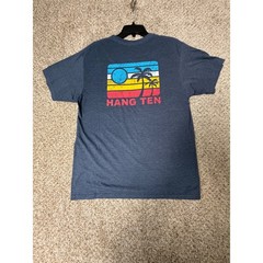 Hang Ten Mens Large Blue Heather Retro Sunset Palm Tree Graphic T-Shirt Surf Tee