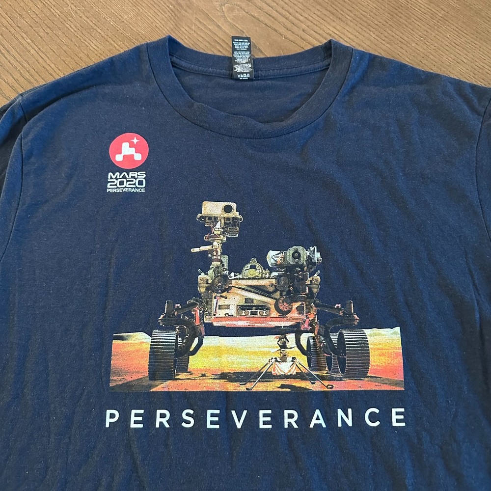 2021 JPL x NASA Mars Perseverance Rover Landing Date Staff T-Shirt Large