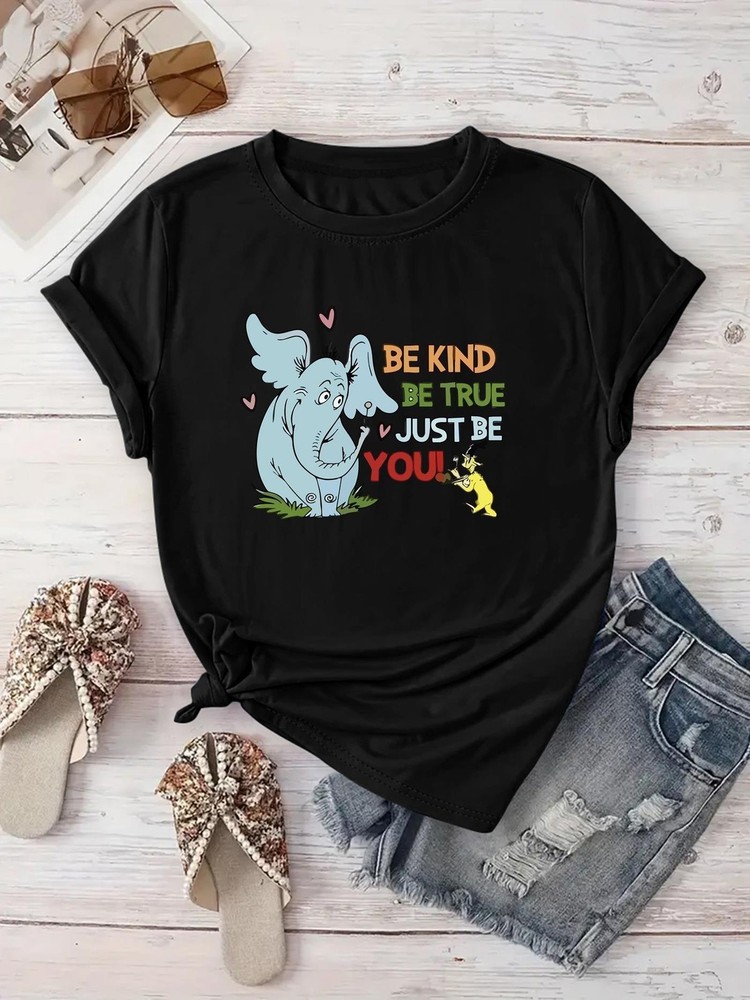 Newly Recommended,a Cozy Animal Letter Pattern Printed T-Shirt for Unisex,Sui