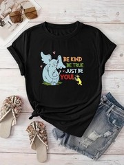 Newly Recommended,a Cozy Animal Letter Pattern Printed T-Shirt for Unisex,Sui