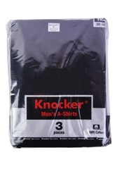 Knocker A Shirt 100 % Cotton Men’s Under Shirt 3 Pack -Black-Medium Size