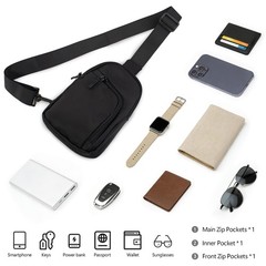 Black Small Crossbody Travel Sling Bag Waterproof Chest Phone Purse Mini
