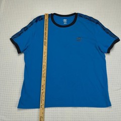 Umbro Mens XL Blue Ringer T-Shirt Logo Tape Shoulder Short Sleeve Crew Neck XL