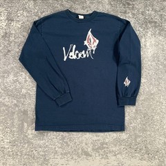 Vintage Volcom Shirt Mens Medium M Blue Long Sleeve Graphic Skater Logo 90s Y2K