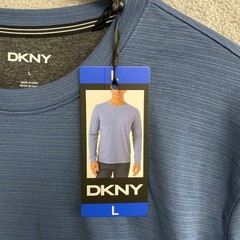 NEW DKNY Men’s L Long Sleeve Crew Neck Shirt Blue Wicking Machine Washable