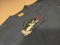 Life Is Crap Large Blue Tee Shirt Fishing Adventure .